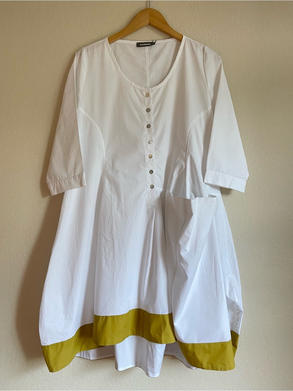 NWT Alembika White Cotton Lagenlook Shirt Dress Asymmetric Hem Size 5 US 14-16